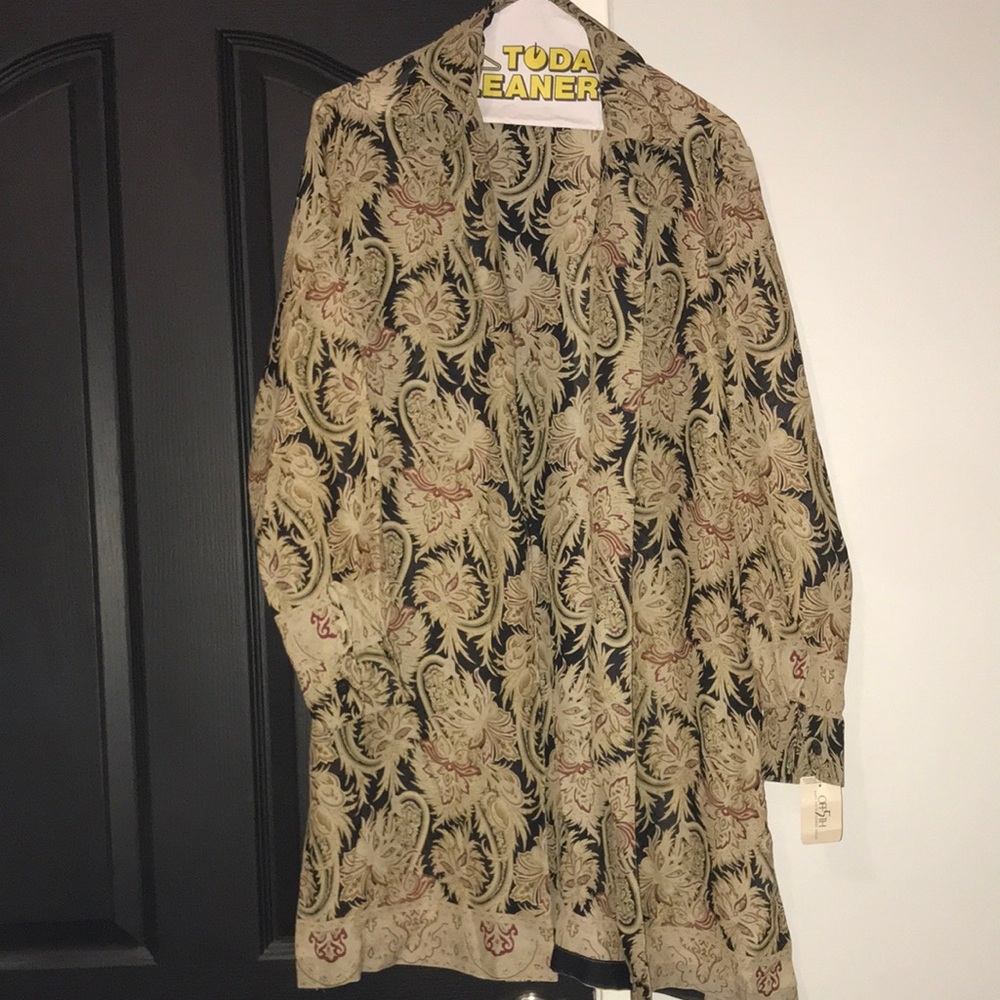 Saks Fifth Avenue Beige and Black Floral Daydress